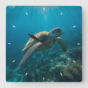 Horloge Carrée Tortue verte de mer Photographie sous-marine océan