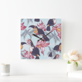 Horloge Carrée Toucans Avec Fleurs Exotiques (Maison)