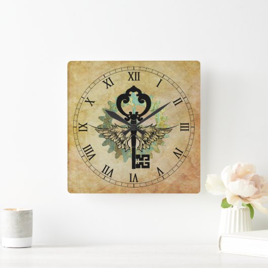 Horloge Carrée Touche aile Steampunk & Roue Cog (Maison)