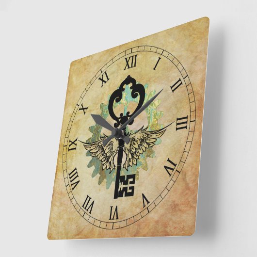 Horloge Carrée Touche aile Steampunk & Roue Cog (Angle)