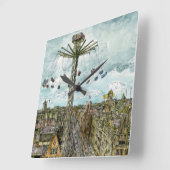 Horloge Carrée Tour européen d'oscillation d'aquarelle des (Angle)