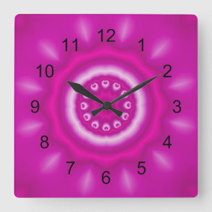 Horloge Carrée Tourbillons blancs, cercle et lignes avec rose
