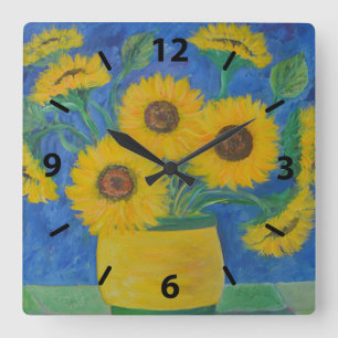 Horloge Carrée Tournesol
