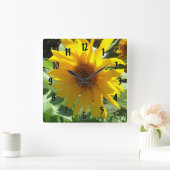 Horloge Carrée Tournesol aux abeilles (Maison)