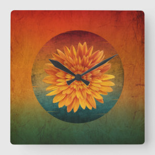 Horloge Carrée tournesol floral vintage
