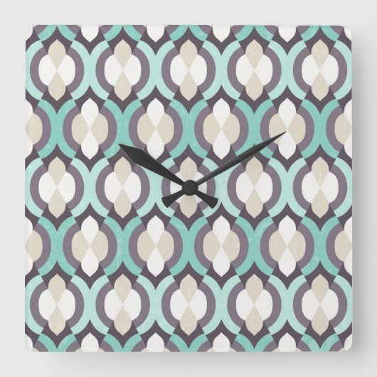 Horloge Carrée Tourquoise Moroccan Pattern (Recto)