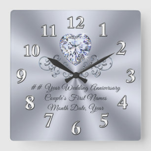 Horloge Carrée Toute année Cadeaux personnalisés Mariage diamant