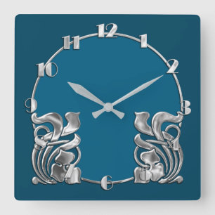 Horloge Carrée Toute couleur Art Déco Design Argent