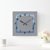 Horloge Carrée Toute couleur avec bordure bleue (Maison)
