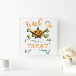 Horloge Carrée Tracer ou traiter les os croisés citrouille Hallow