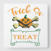 Horloge Carrée Tracer ou traiter les os croisés citrouille Hallow (Recto)