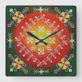 Horloge Carrée Traditional Latvian folk art with symbols painting