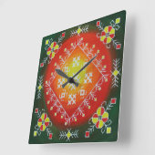 Horloge Carrée Traditional Latvian folk art with symbols painting (Angle)
