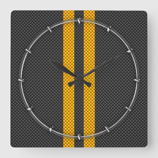 Horloge Carrée Traffic yellow racing stripes carbon style fiber (Recto)