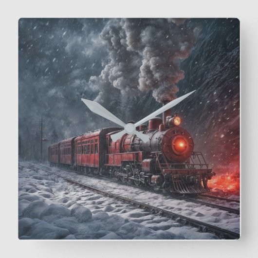 Horloge Carrée Train à neige vintage (Recto)
