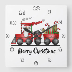 Horloge Carrée Train de fête de vacances de Père Noël de Noël