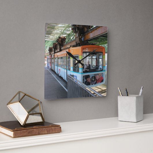 Horloge Carrée Train flottant Orange Blue Wuppertal (Bureau)