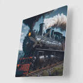 Horloge Carrée Train Locomotive à vapeur (Angle)