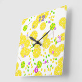 Horloge Carrée Tranches de citron brillant doux lollipopes doux (Angle)