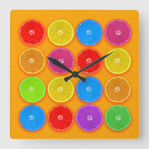 Horloge Carrée Tranches d'orange fraîches et colorées