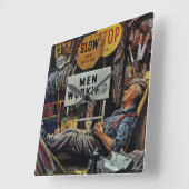 Horloge Carrée Travailler d'hommes (Angle)