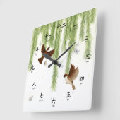 Horloge Carrée Tree Sparrows (Angle)