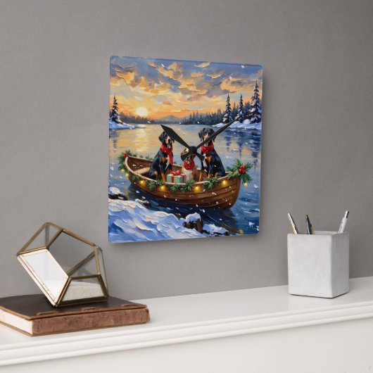 Horloge Carrée Treeing Walker Coonhound Christmas Boat Holiday (Bureau)