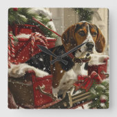 Horloge Carrée Treeing Walker Coonhound Dog Christmas Festive (Recto)
