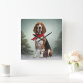 Horloge Carrée Trek Walker Coonhound Dog en Noël de neige (Maison)