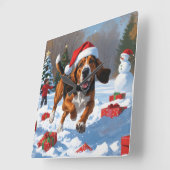 Horloge Carrée Trek Walker Coonhound Neige avec Casquette de Noël (Angle)