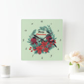 Horloge Carrée Très amusant Joyeux Noël Wreath (Maison)