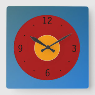 Horloge Carrée Très clair Rouge Bleu Jaune>Horloges de cuisine