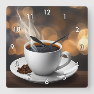 Horloge Carrée Très Cool AI Généré Coupe de café vapeur
