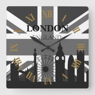 Horloge Carrée Très cool tendance noir gris Londres Union Jack