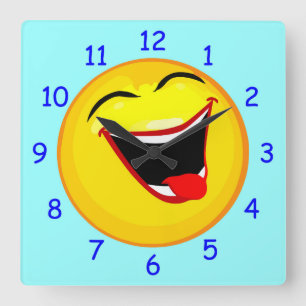 Horloge Carrée Très mignon et très heureux Emoticon / Emoji Blue 