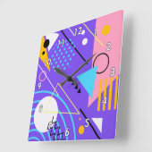 Horloge Carrée Triangles, cercles et lignes Abstraits colorés (Angle)