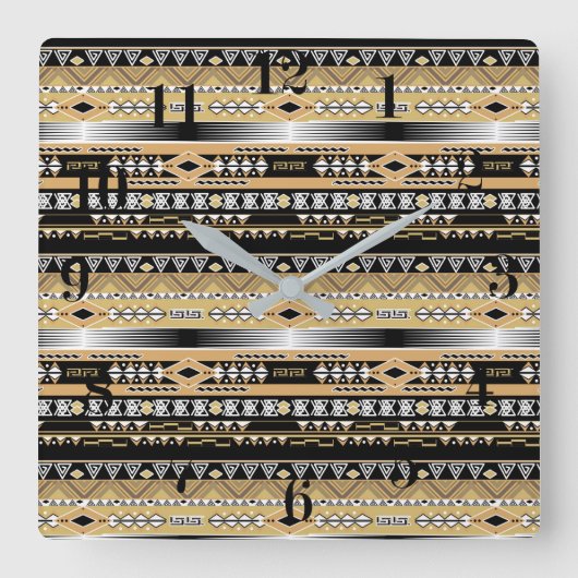 Horloge Carrée Tribal, ethnique, ornement (Recto)