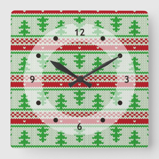 Horloge Carrée Tricot de Noël sans couture motif 2 + vos idées (Recto)