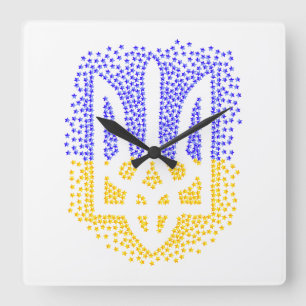 Horloge Carrée Trident heraldique ukrainien tryzub étoiles disper