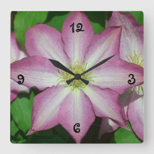 Horloge Carrée Trio de Clematis Pink and White Spring Vine