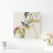 Horloge Carrée Triptyque de branche de feuille d'aquarelle (Maison)