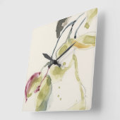 Horloge Carrée Triptyque de branche de feuille d'aquarelle (Angle)