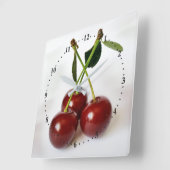 Horloge Carrée trois cerises aigre (Angle)