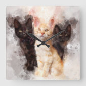 Horloge Carrée Trois chatons mignonnes et belle aquarelle (Recto)
