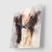 Horloge Carrée Trois chatons mignonnes et belle aquarelle (Angle)