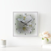 Horloge Carrée trois fleurs blanches (Maison)