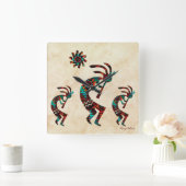 Horloge Carrée Trois Kokopelli Sud-Ouest (Maison)