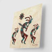 Horloge Carrée Trois Kokopelli Sud-Ouest (Angle)