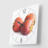 Horloge Carrée Trois pommes rouges (Angle)