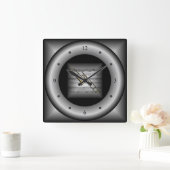 Horloge Carrée Trombone ~ 3D Partition ~ Coussin Argent/Noir ~ (Maison)